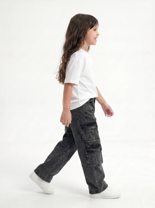 Charcoal Baggy Cargo Jr - Girls