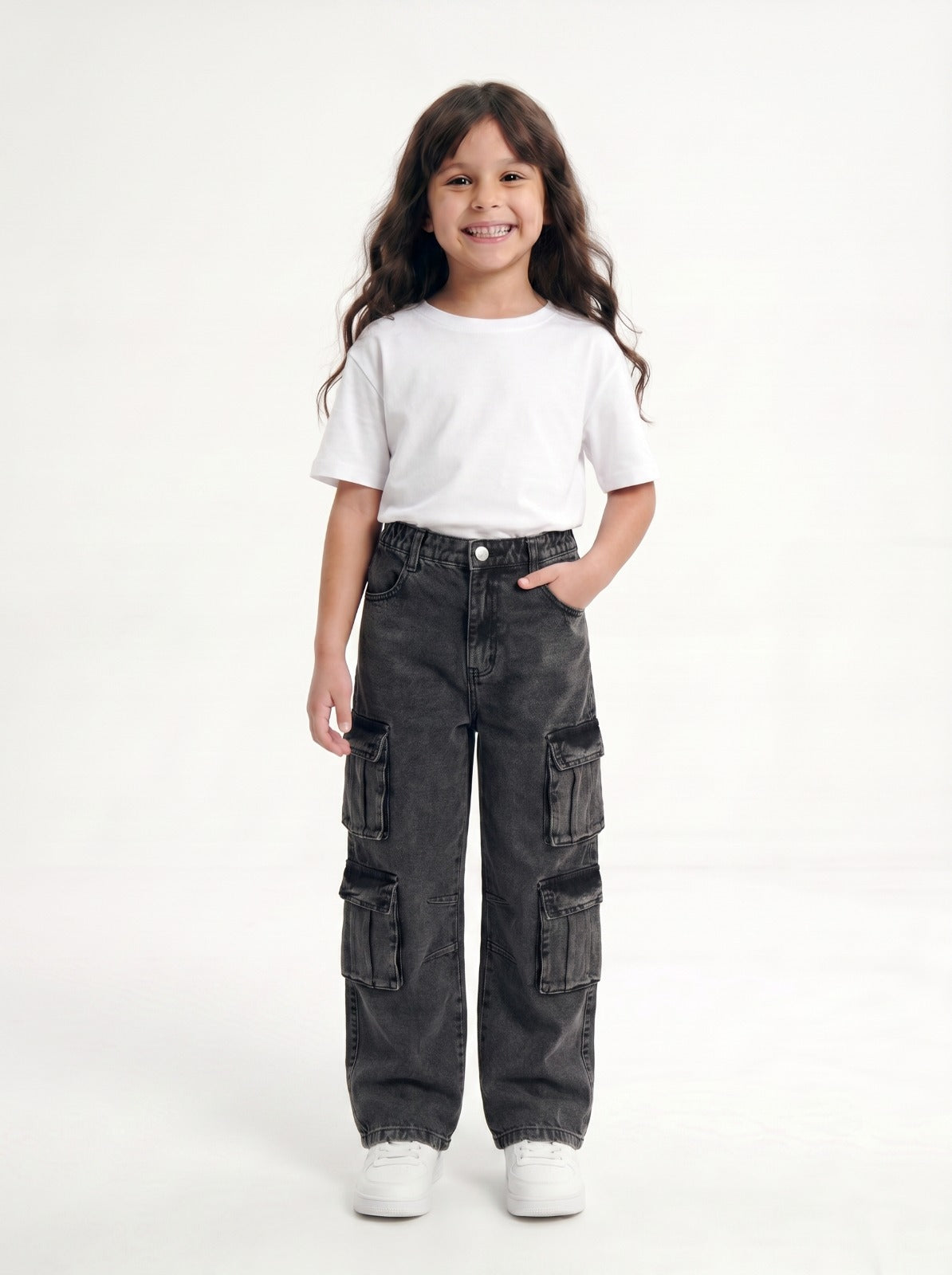 Charcoal Baggy Cargo Jr - Girls