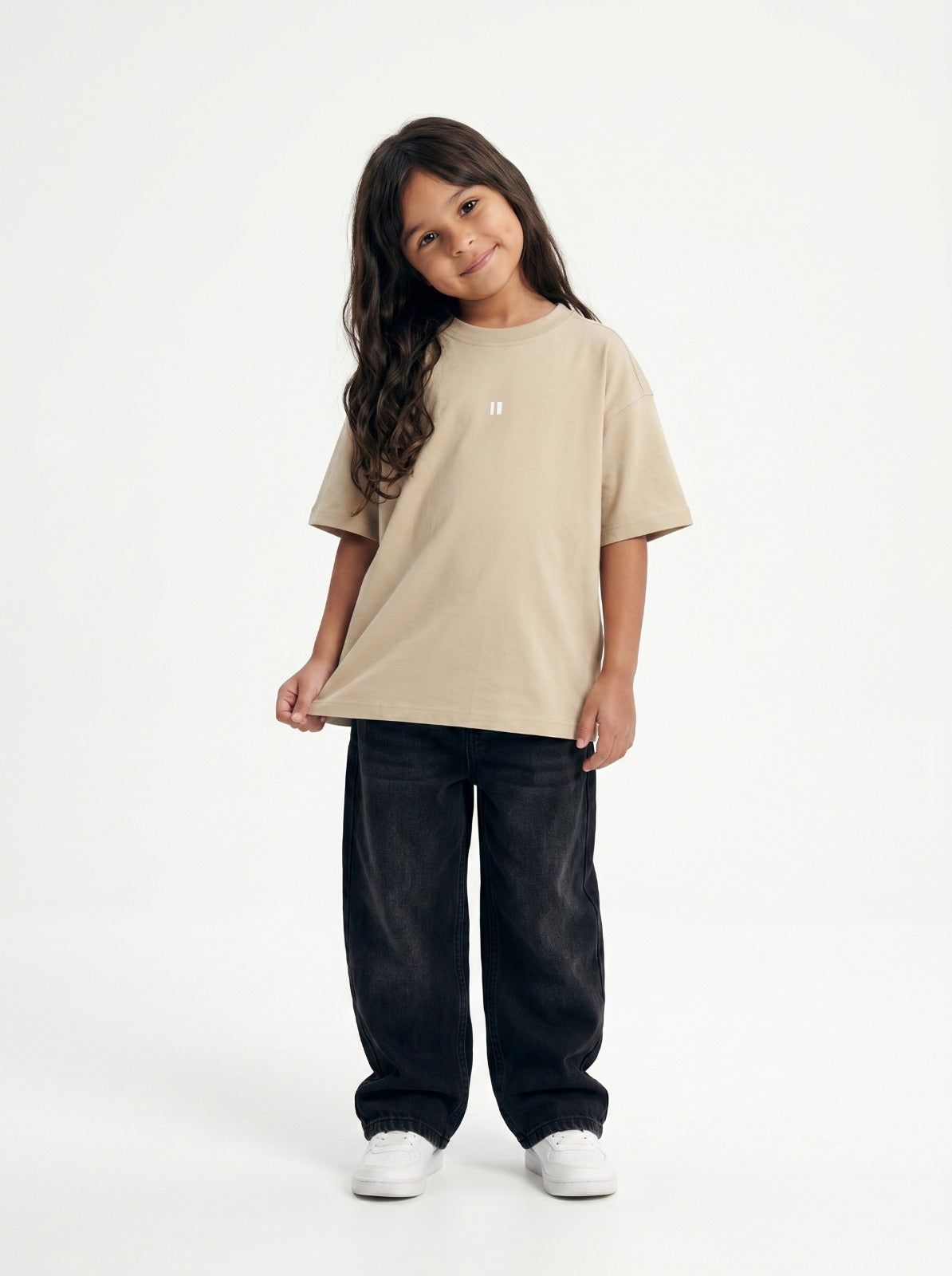 Cream Solid T-Shirt Jr - Girls