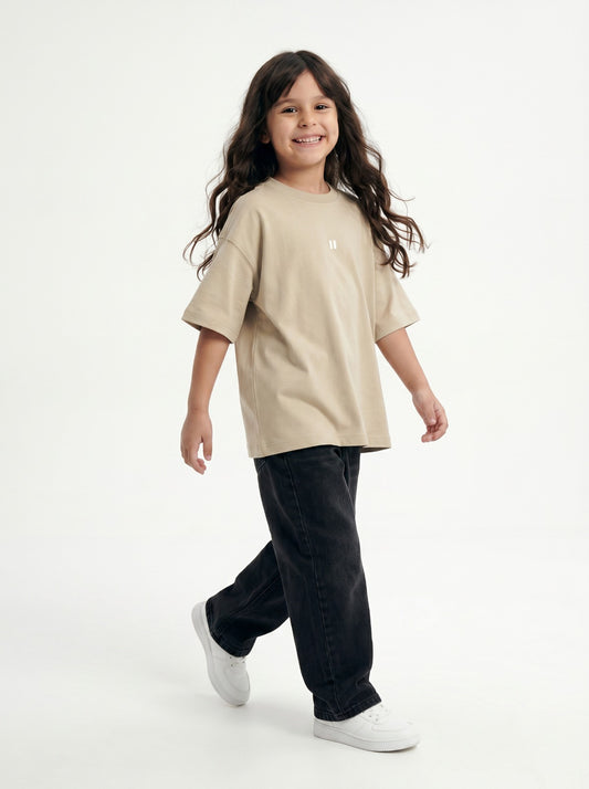 Cream Solid T-Shirt Jr - Girls