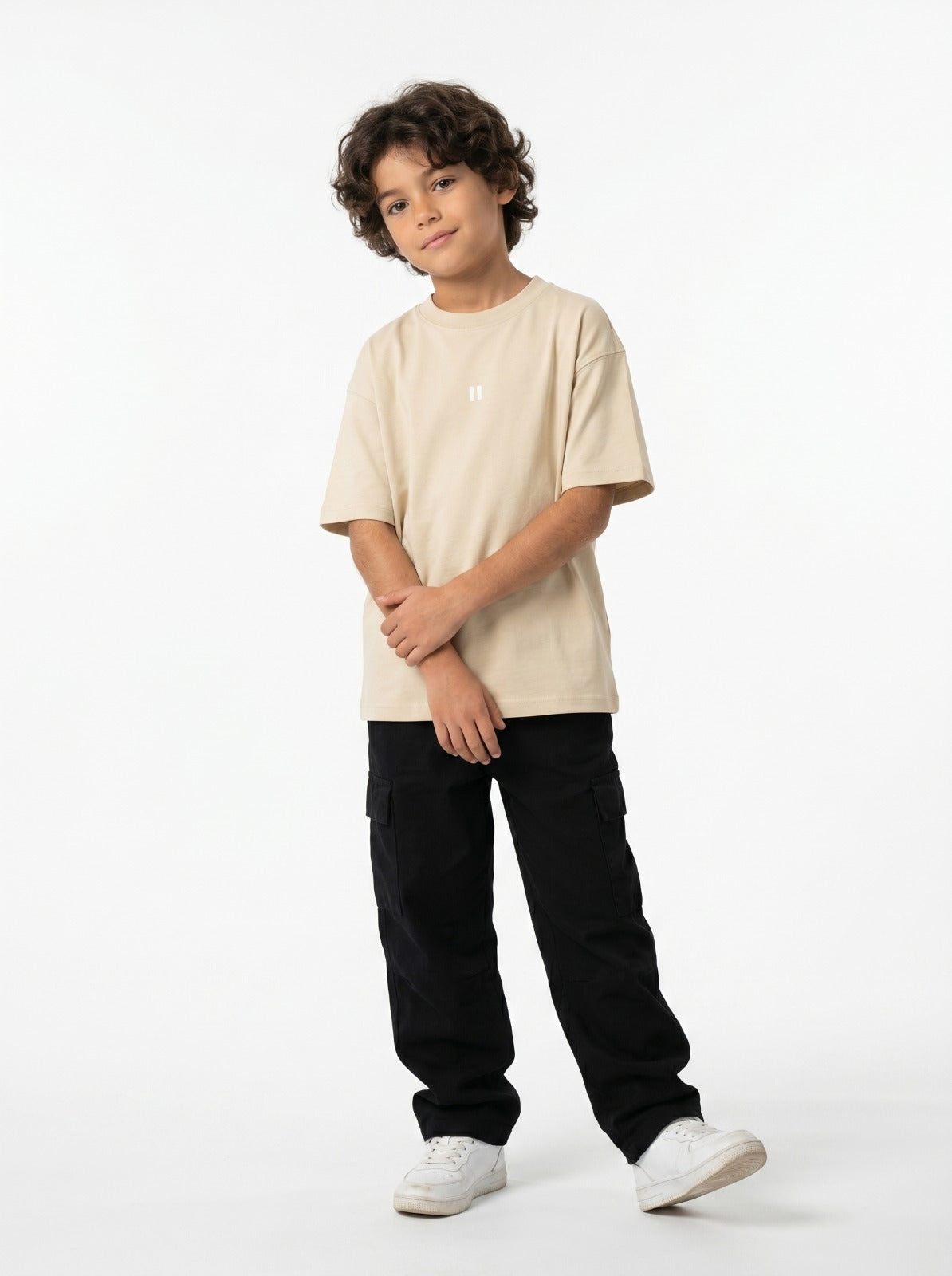 Cream Solid T-Shirt Jr
