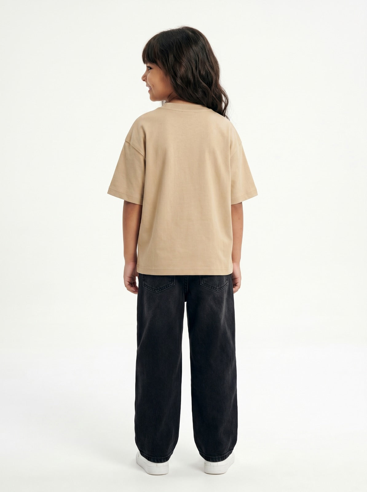 Cream Solid T-Shirt Jr - Girls