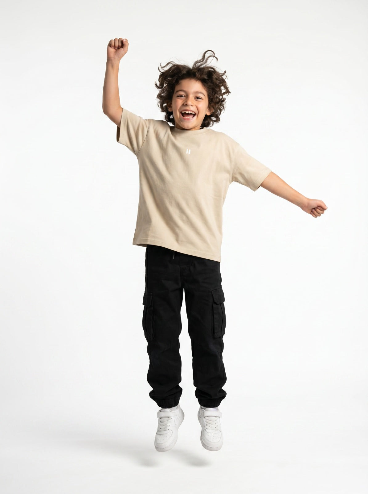 Cream Solid T-Shirt Jr