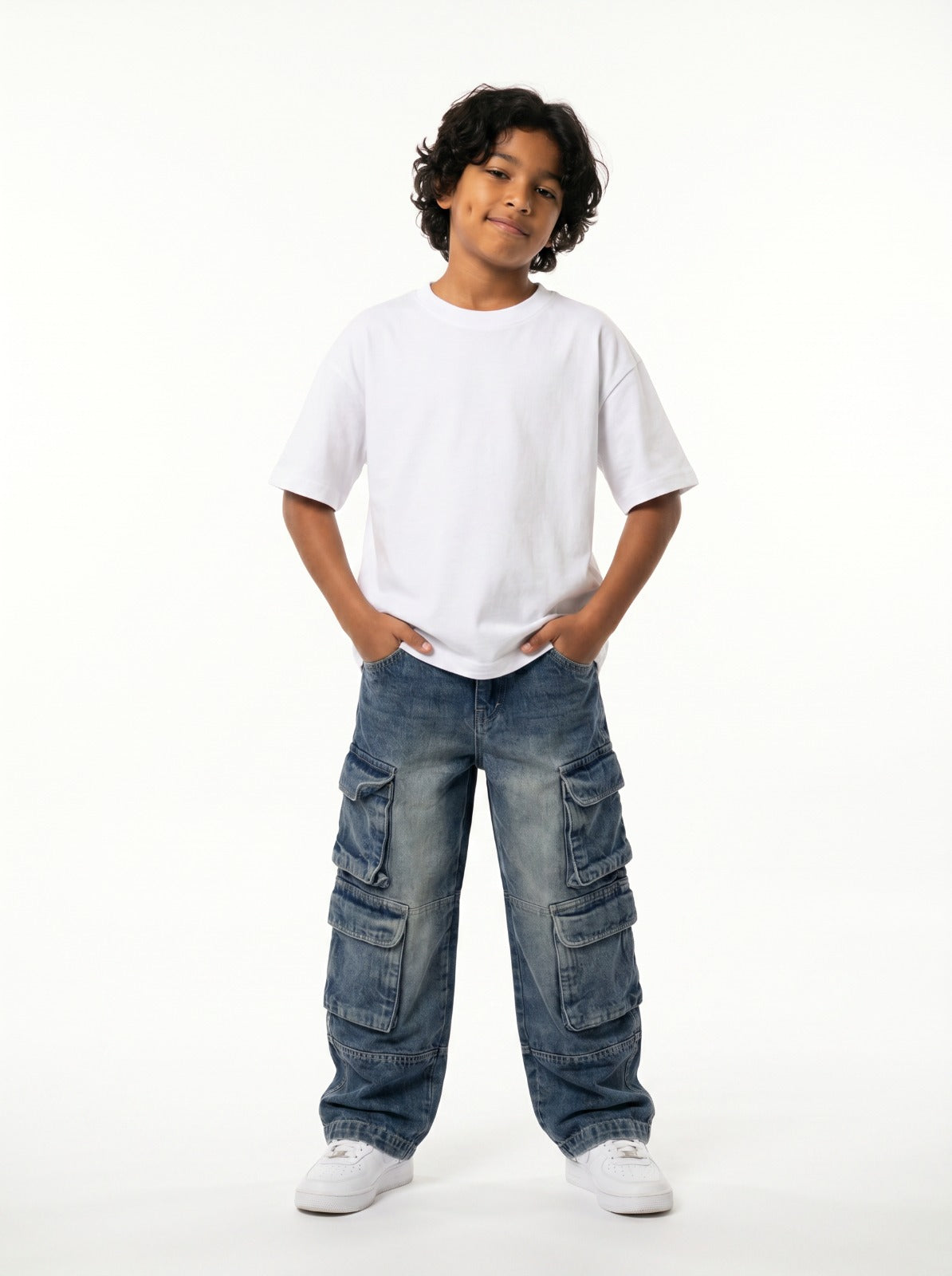 Stone Wash Denim Cargo Jr