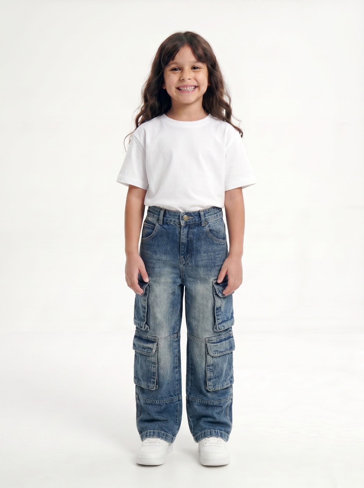 Stone Wash Denim Cargo Jr - Girls