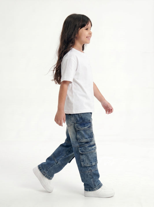 Stone Wash Denim Cargo Jr - Girls