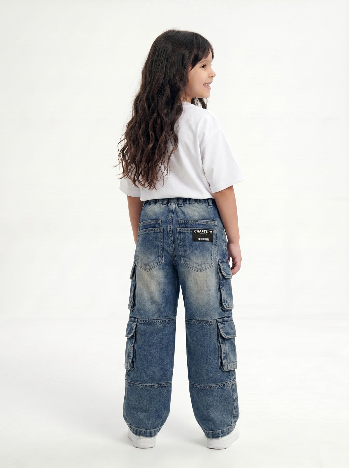 Stone Wash Denim Cargo Jr - Girls