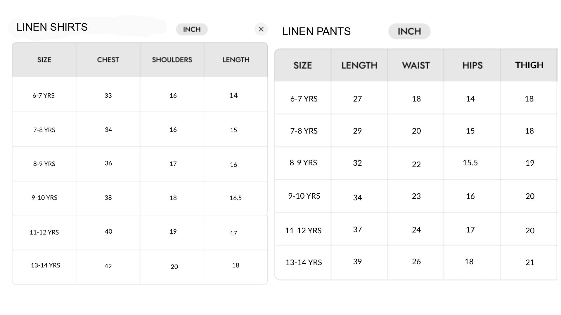 Size chart