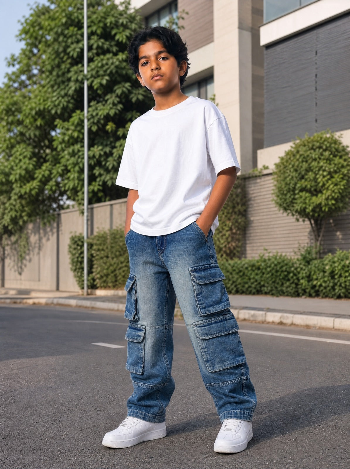 Stone Wash Denim Cargo Jr