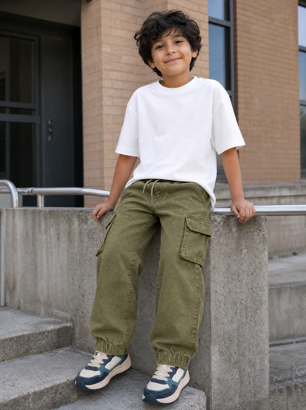 Olive Wash Denim Joggers Jr
