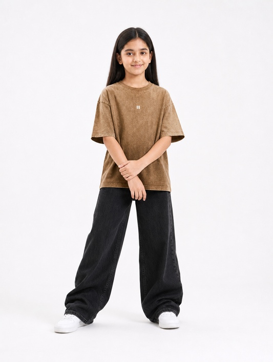 Brown Fade Washed T-Shirt Jr