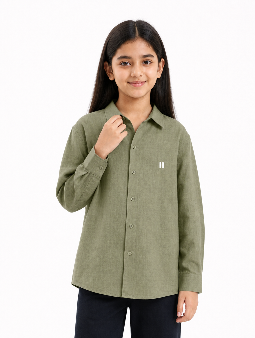 Olive Linen Shirt Jr