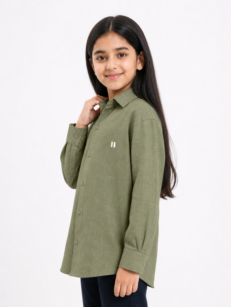 Olive Linen Shirt Jr