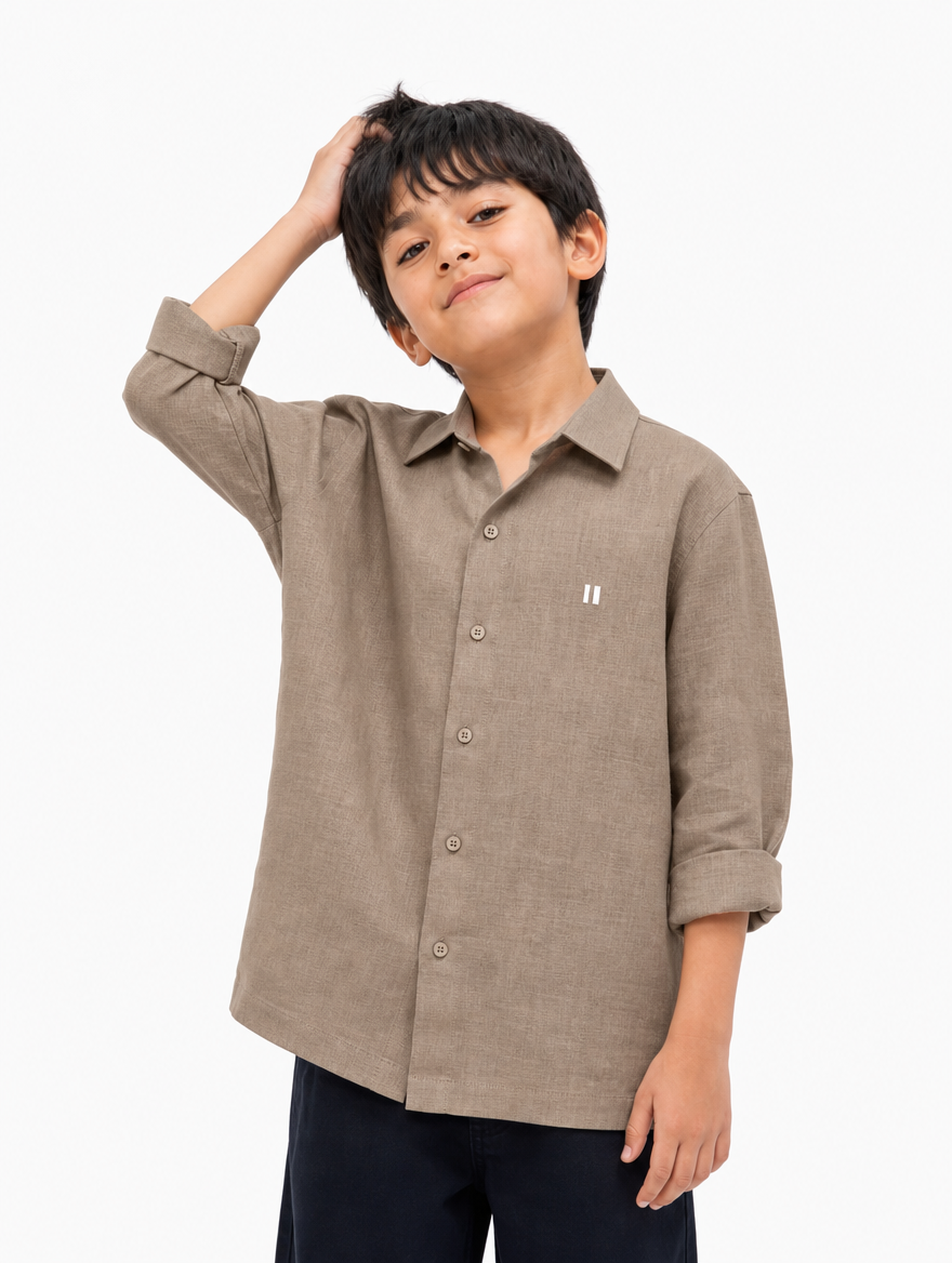 Mocha Brown Linen Shirt Jr