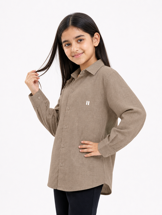 Mocha Brown Linen Shirt Jr