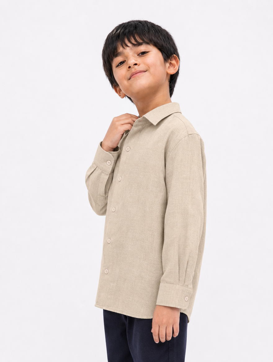 Coffee Linen Shirt Jr