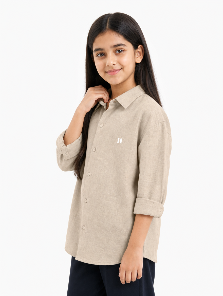 Coffee Linen Shirt Jr