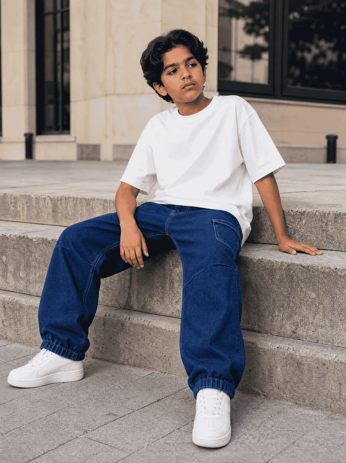 Indigo Denim Joggers (model)
