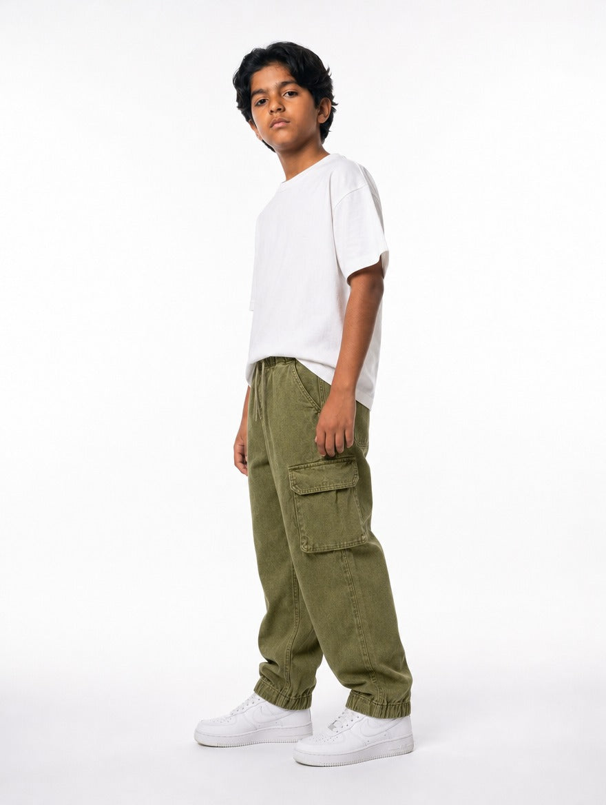 Olive Wash Denim Joggers Jr