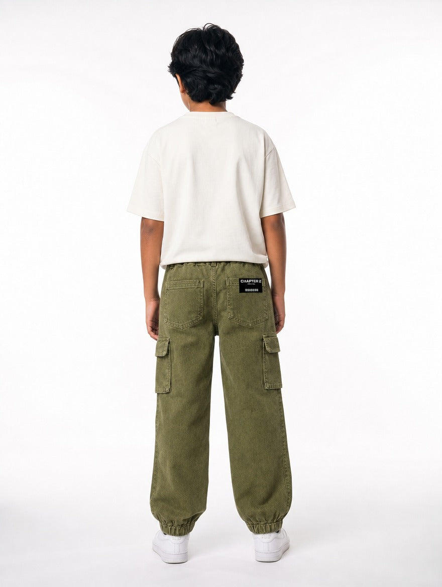 Olive Wash Denim Joggers Jr