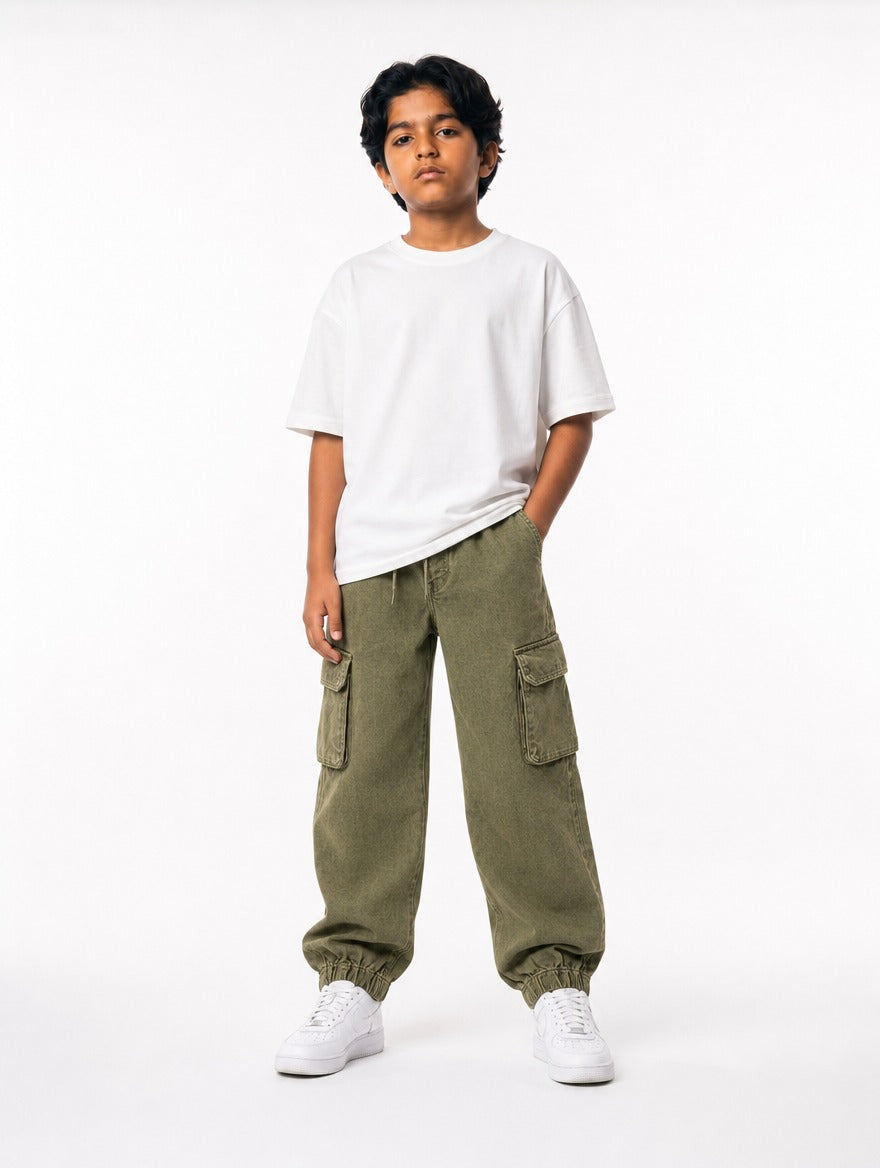 Olive Wash Denim Joggers Jr