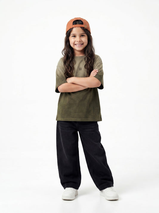 Olive Washed T-Shirt Jr - Girls